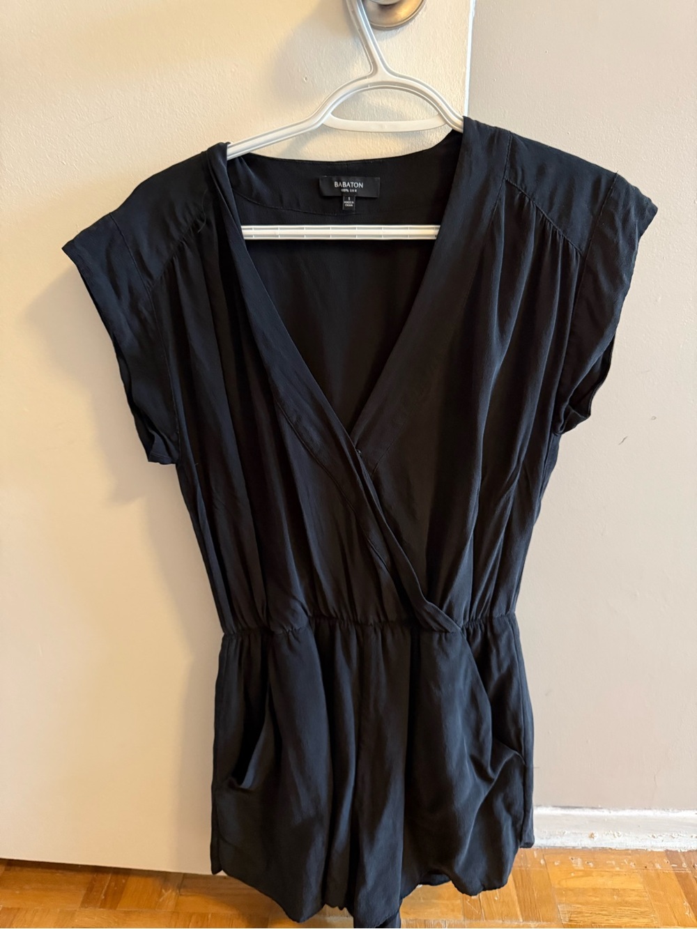 Babaton Black V-Neck Short Sleeve Romper